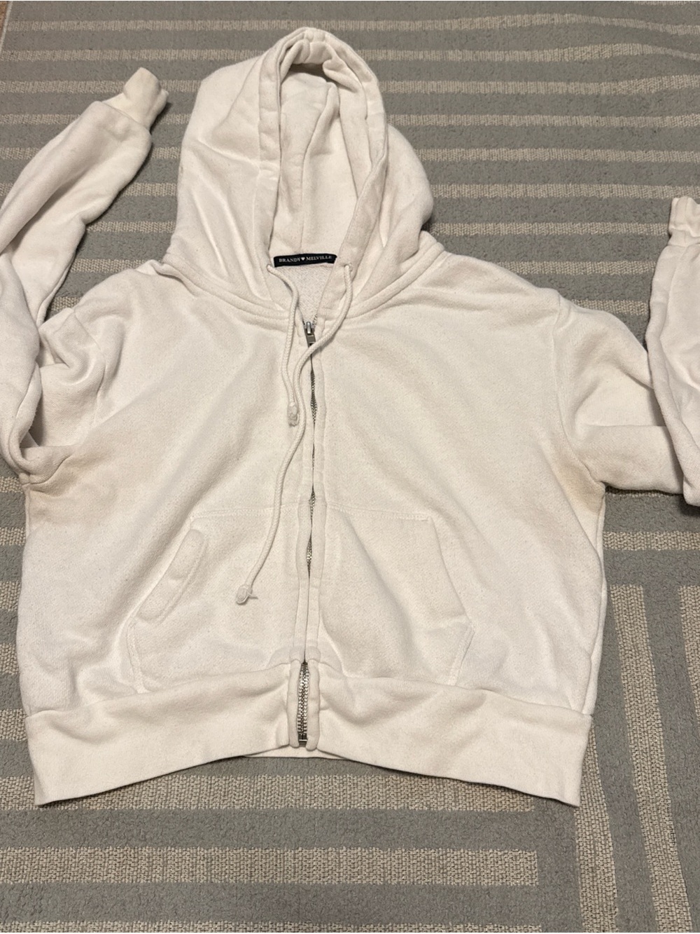 Brandy Melville Cozy White Zip-Up Hoodie
